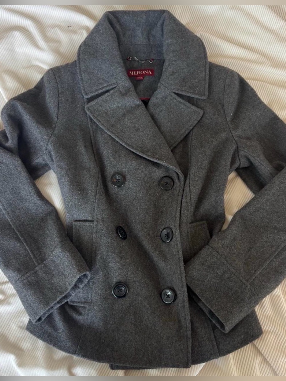 Merona Gray Wool Blend Double-Breasted Peacoat